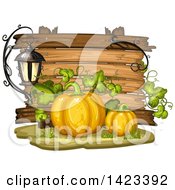Poster, Art Print Of Wooden Plaque Or Sign Behind Pumpkins