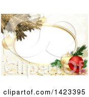 Poster, Art Print Of Background Of Gold Tree Branches And 3d Baubles With Stars And An Oval Frame