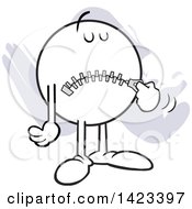 Clipart Of A Cartoon Moodie Character Zipping Up His Mouth Hush Hush Over Purple Strokes Royalty Free Vector Illustration