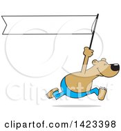 Poster, Art Print Of Cartoon Bear Running With A Blank White Banner