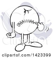 Poster, Art Print Of Cartoon Moodie Character Zipping Up His Mouth Over Purple Strokes