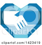 Clipart Of A Retro Blue Heart With Shaking Hands Royalty Free Vector Illustration