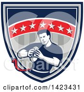 Retro Male Flag Football Player In A Flag Shield