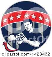 Poster, Art Print Of Retro Male Flag Football Player In A Flag Circle