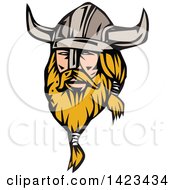 Retro Blond Male Viking Wearing A Helmet