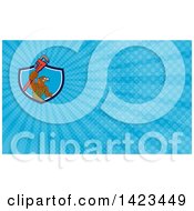 Clipart Of A Cartoon Hawk Plumber Man Holding Up A Monkey Wrench And Blue Rays Background Or Business Card Design Royalty Free Illustration