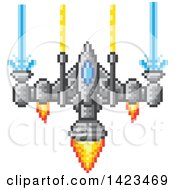 Clipart Of A Retro 8 Bit Pixel Art Video Game Styled Spaceship Royalty Free Vector Illustration by AtStockIllustration