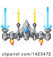Clipart Of A Retro 8 Bit Pixel Art Video Game Styled Spaceship Royalty Free Vector Illustration