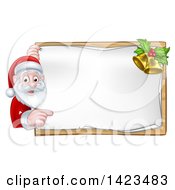 Poster, Art Print Of Cartoon Happy Christmas Santa Claus Pointing Around A Sign With Bells