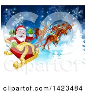 Poster, Art Print Of Team Of Magic Christmas Reindeer Flying Santa In The Snow