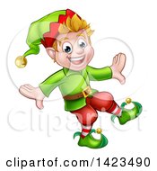 Poster, Art Print Of Happy Blond White Male Christmas Elf Walking Or Dancing
