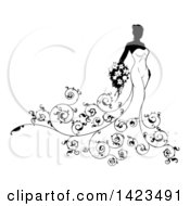 Poster, Art Print Of Silhouetted Black And White Bride In Her Gown With Swirls
