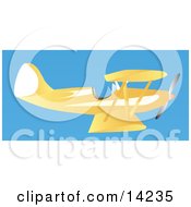 Yellow And White Biplane Flying Through A Clear Blue Sky Aviation Clipart Illustration by Rasmussen Images