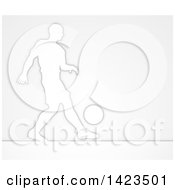 Clipart Of A Silhouetted Male Soccer Football Player Dribbling The Ball Over Gray Royalty Free Vector Illustration