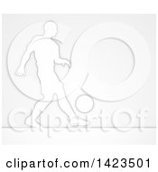 Poster, Art Print Of Silhouetted Male Soccer Football Player Dribbling The Ball Over Gray