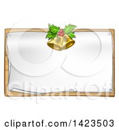 Poster, Art Print Of 3d Gold Christmas Bells Holly And Berries Over A Blank Sign