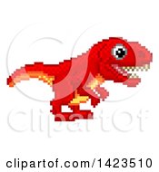 Poster, Art Print Of Retro 8 Bit Pixel Art Video Game Styled Red Tyrannosaurs Rex Dinosaur