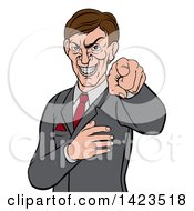 Cartoon Evil White Business Man Pointing His Finger Outwards