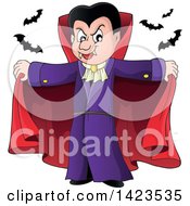Poster, Art Print Of Dracula Vampire Holding His Cape Open With Bats