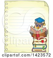 Poster, Art Print Of Ruled Sheet Of Spiral Notebook Paper With A Professor Owl Reading On A Stack Of Books