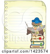 Poster, Art Print Of Ruled Sheet Of Spiral Notebook Paper With A Professor Owl Holding A Pointer Stick