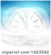 Clipart Of A Count Down Clock Approaching Midnight For Christmas Or New Years In The Snow Over Blue Royalty Free Vector Illustration by KJ Pargeter