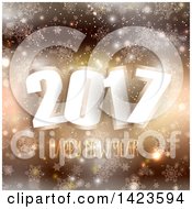 Clipart Of A 2017 Happy New Year Greeting Over Gold Bokeh Flares Stars And Snowflakes Royalty Free Vector Illustration