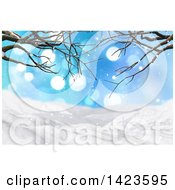 Poster, Art Print Of 3d Hilly Winter Landscape Covered In Snow With Bare Tree Branches And Flares