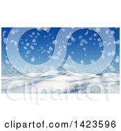 Poster, Art Print Of 3d Hilly Winter Landscape Covered In Snow With Falling Snowflakes