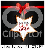 Poster, Art Print Of Black Friday Sale Retail Star Tag And Red Bow Over Black