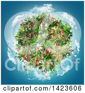 3d Planet With Flowers And Clouds Over Blue