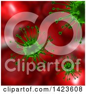 Clipart Of A 3d Medical Background With Green Viruses Over Red Royalty Free Illustration