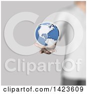 Poster, Art Print Of 3d Blurred Caucasian Mans Hand Holding Out Planet Earth