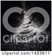Clipart Of A 3d Silver Wire Christmas Tree With A Burst Of Glitter On Black Royalty Free Illustration