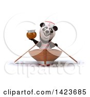 Clipart Of A 3d Sailor Panda Rowing A Boat On A White Background Royalty Free Illustration by Julos