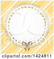 Poster, Art Print Of Vintage Circular Frame With A Bow Over Yellow And White Diagonal Stripes