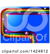 Clipart Of A Painted Rainbow Curve With Drops And Stars Over Blue Royalty Free Vector Illustration