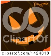 Clipart Of Halloween Party Text And A Jackolantern Pumpkin Face With Orange Light Behind It Royalty Free Vector Illustration