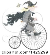 Poster, Art Print Of Halloween Witch Riding A Penny Farthing Bike