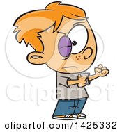 Clipart Of A Cartoon Black Eyed Caucasian Boy Ready To Fight Royalty Free Vector Illustration