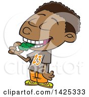 Cartoon African American Boy Eating A Pickle