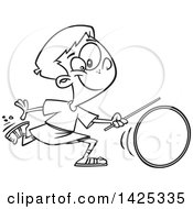 Clipart Of A Cartoon Black And White Lineart Roman Boy Wheeling A Ring Royalty Free Vector Illustration