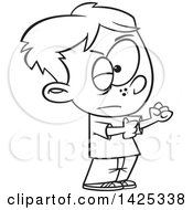 Poster, Art Print Of Cartoon Black And White Lineart Black Eyed Boy Ready To Fight