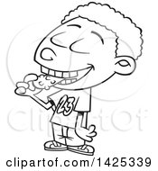 Poster, Art Print Of Cartoon Black And White Lineart African American Boy Eating A Pickle