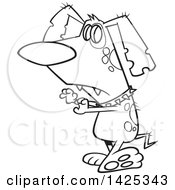 Clipart Of A Cartoon Black And White Lineart Zombie Dog Walking Upright Royalty Free Vector Illustration