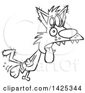 Clipart Of A Cartoon Black And White Lineart Zombie Cat Drooling And Walking Royalty Free Vector Illustration