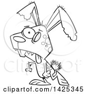 Poster, Art Print Of Cartoon Black And White Lineart Zombie Bunny Rabbit Walking