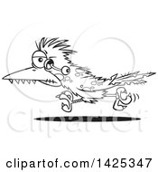 Poster, Art Print Of Cartoon Black And White Lineart Zombie Roadrunner Bird With An Eyeball Hanging Out