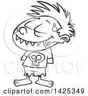 Poster, Art Print Of Cartoon Black And White Lineart Zombie Boy Grinning With His Hands Behind His Back
