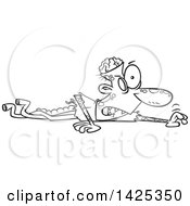Clipart Of A Cartoon Black And White Lineart Zombie With His Lower Body Missing And Guts Hanging Out Crawling In The Ground Royalty Free Vector Illustration